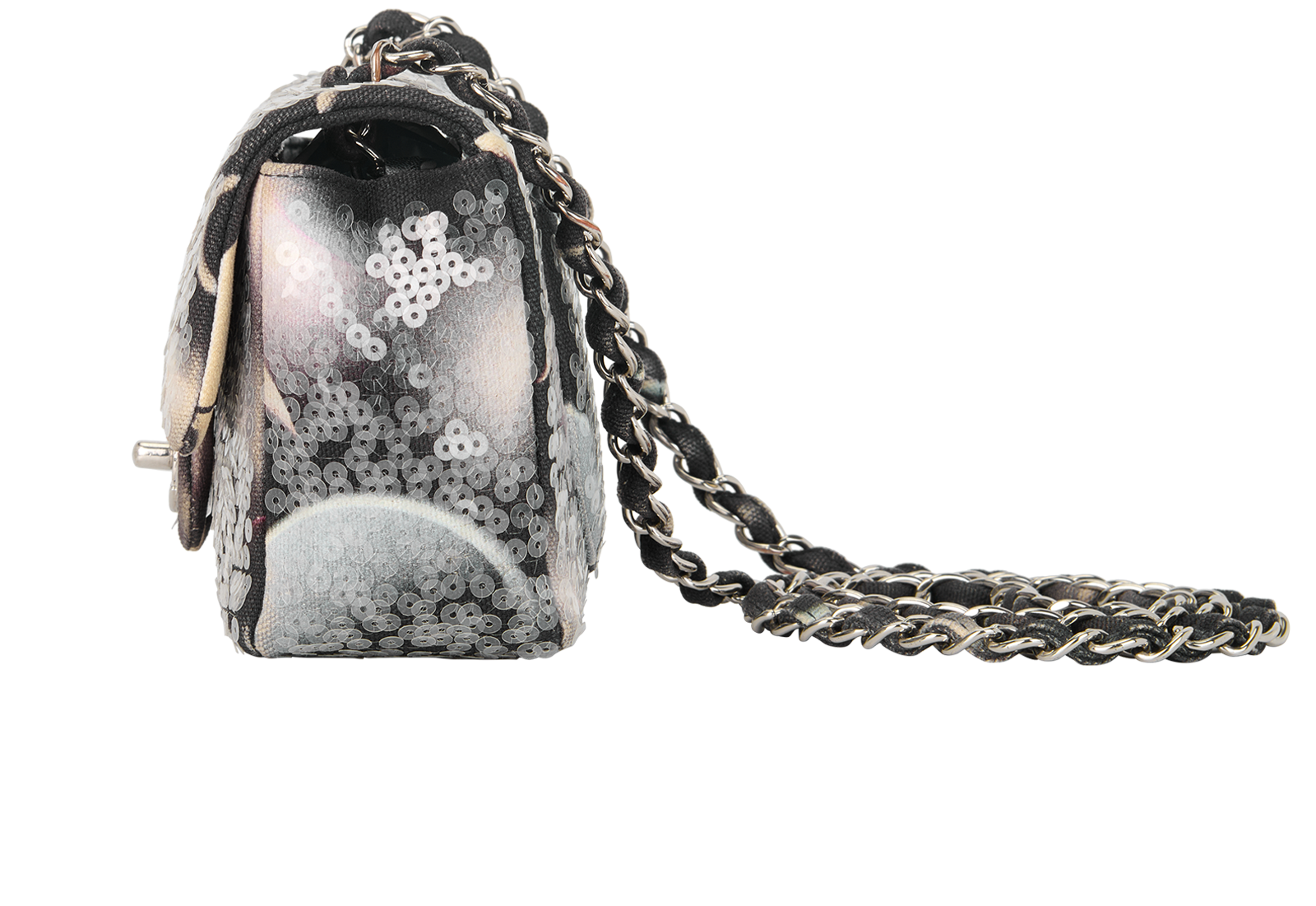 Mini Rectangular Classic Flap, &pound;3,500, Handbags, Black/White, Fabric, Bottom view